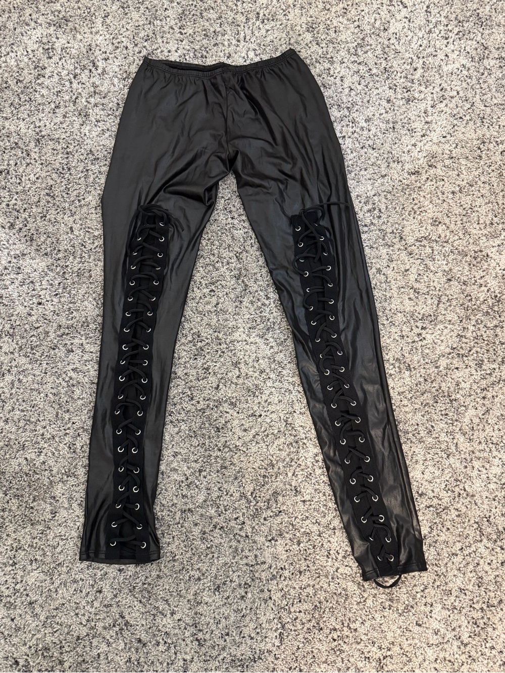 Black Lace-Up Faux Leather Leggings